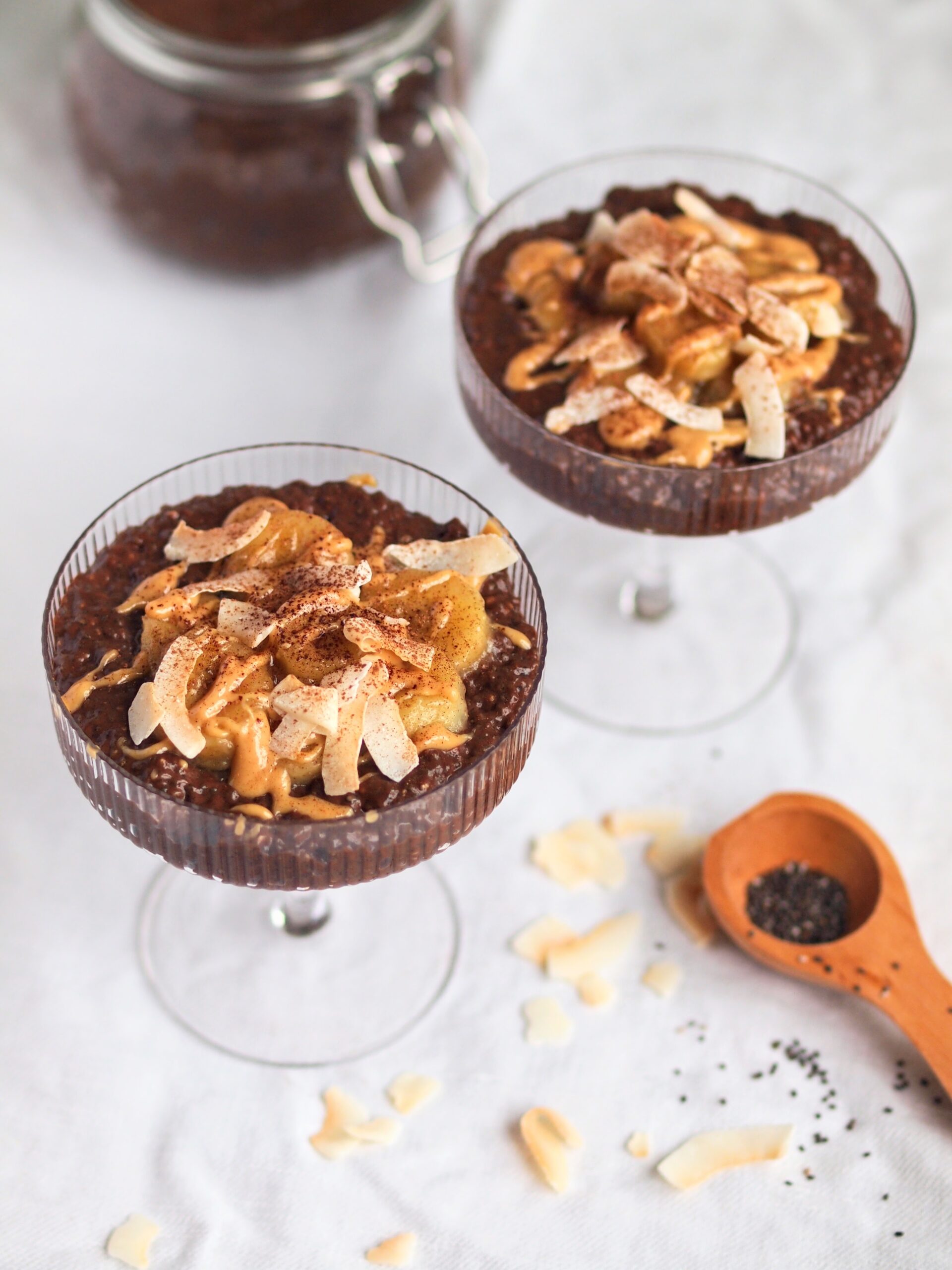 Healthy Vegan Chocolate Peanut Butter & Caramelised Banana Pudding