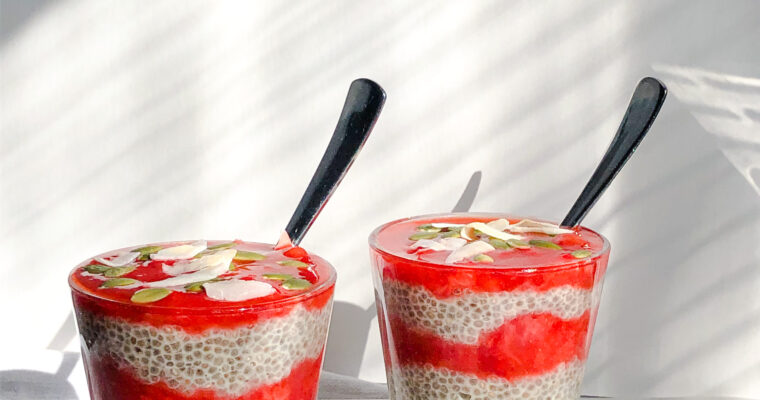 Strawberry Cardamom Chia Pudding (Vegan + Gluten Free + Raw)