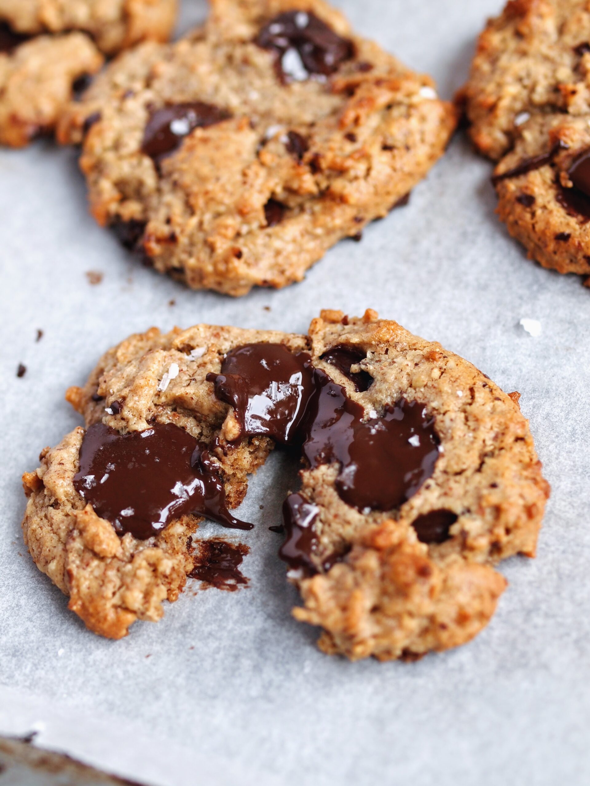 Healthier Vegan Tahini Oatmeal Chocolate Chunk Cookies