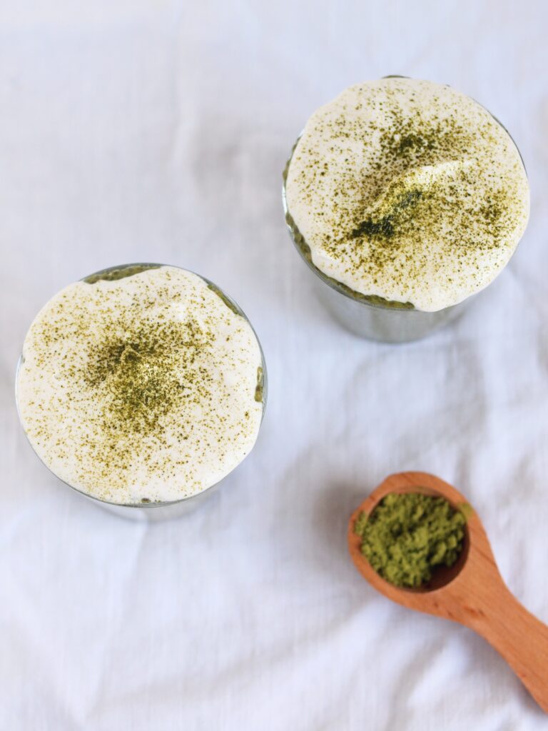 vegan matcha cheese tea chia pudding