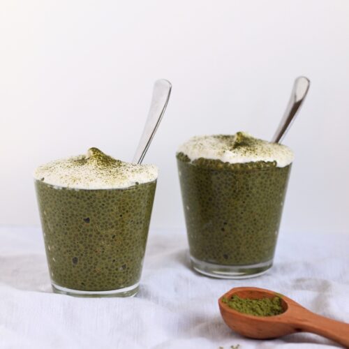 vegan matcha cheese tea chia pudding