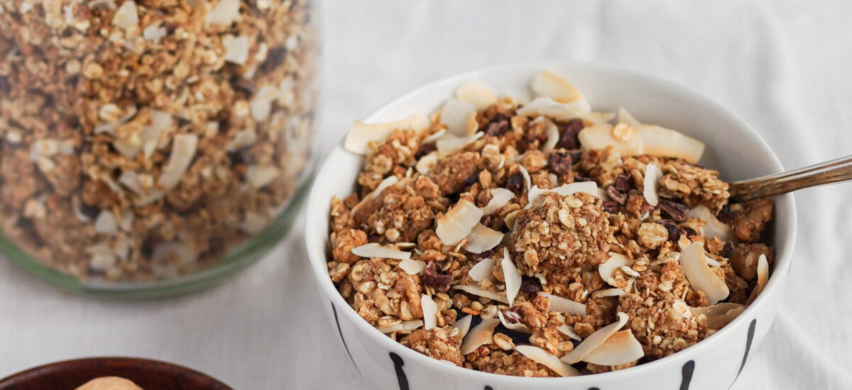 peanut butter and chocolate healthy protein granola