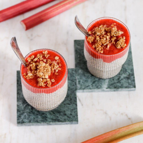 vegan strawberry rhubarb crisp chia pudding healthy