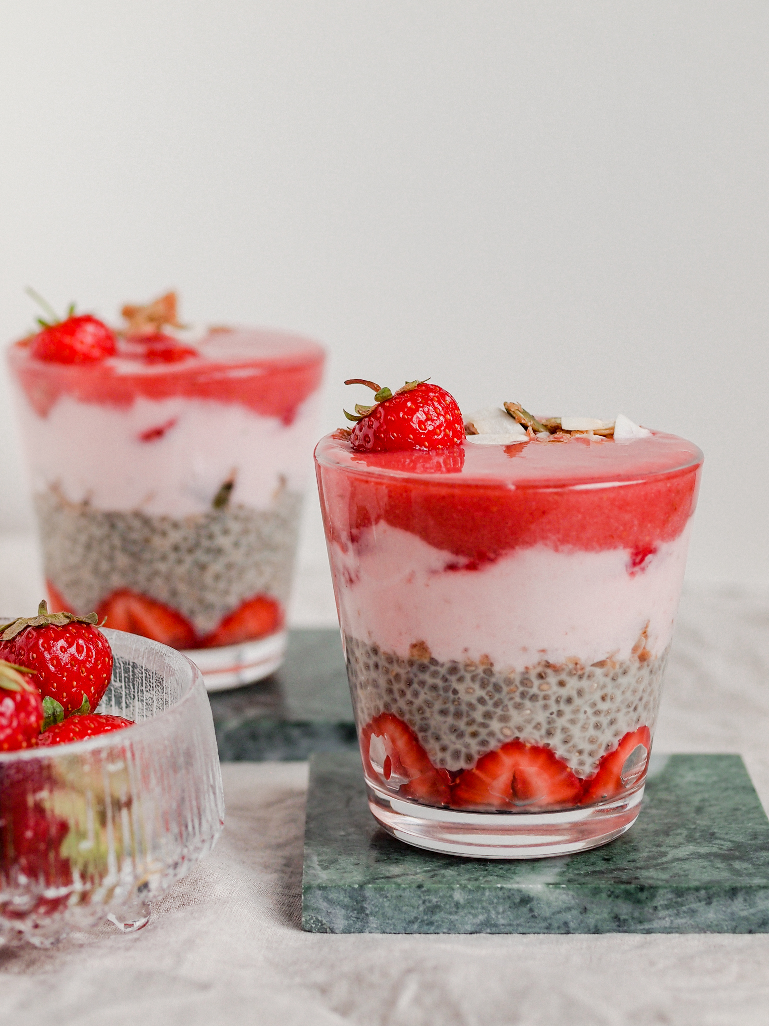 healthy vegan strawberries and cream breakfast chia parfait