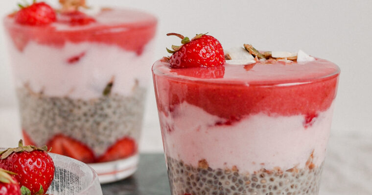 Strawberries and Cream Healthy Breakfast Chia Parfait (Vegan/Gluten Free/Refined Sugar Free)