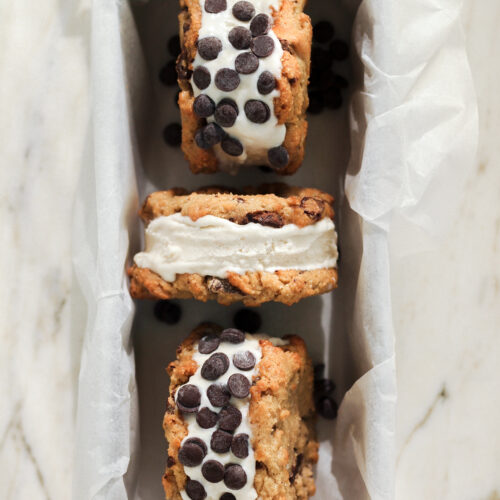 vegan tahini chocolate chip ice cream sandwiches