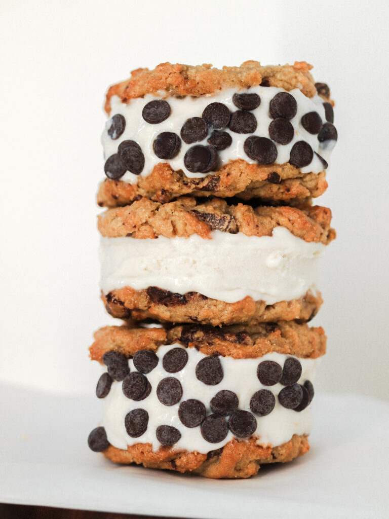 vegan tahini chocolate chip ice cream sandwiches