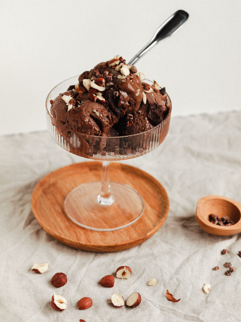 vegan triple chocolate hazelnut fudge brownie ice cream