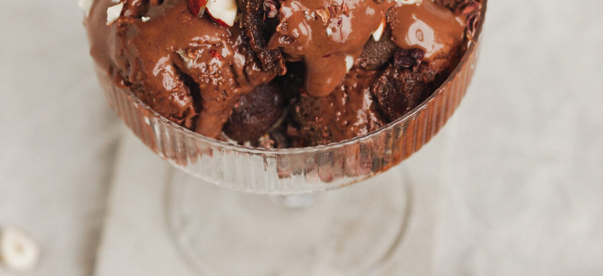 vegan triple chocolate hazelnut fudge brownie ice cream