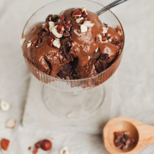 vegan triple chocolate hazelnut fudge brownie ice cream