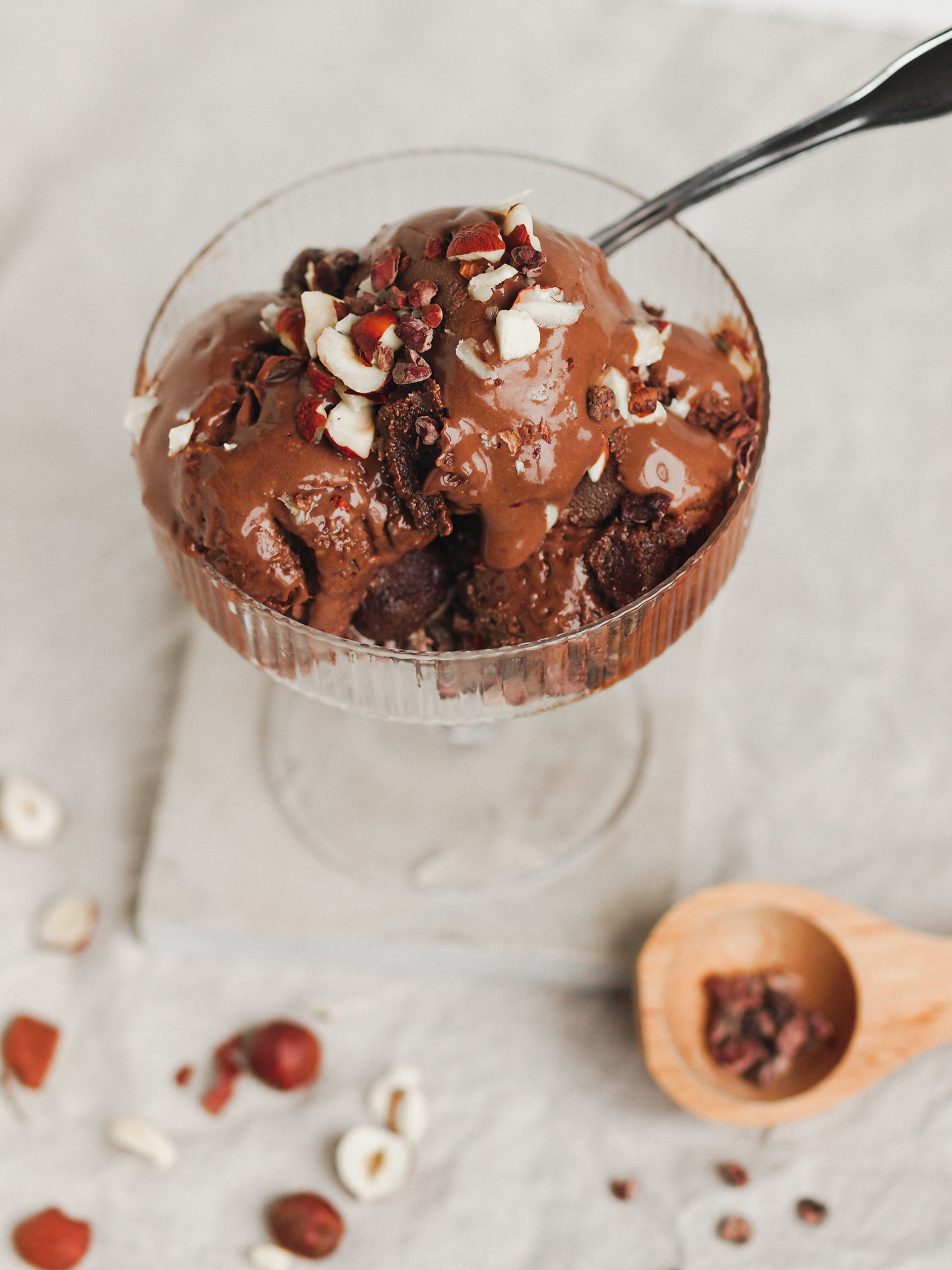 Healthier Triple Chocolate Hazelnut Fudge Brownie Vegan Ice Cream