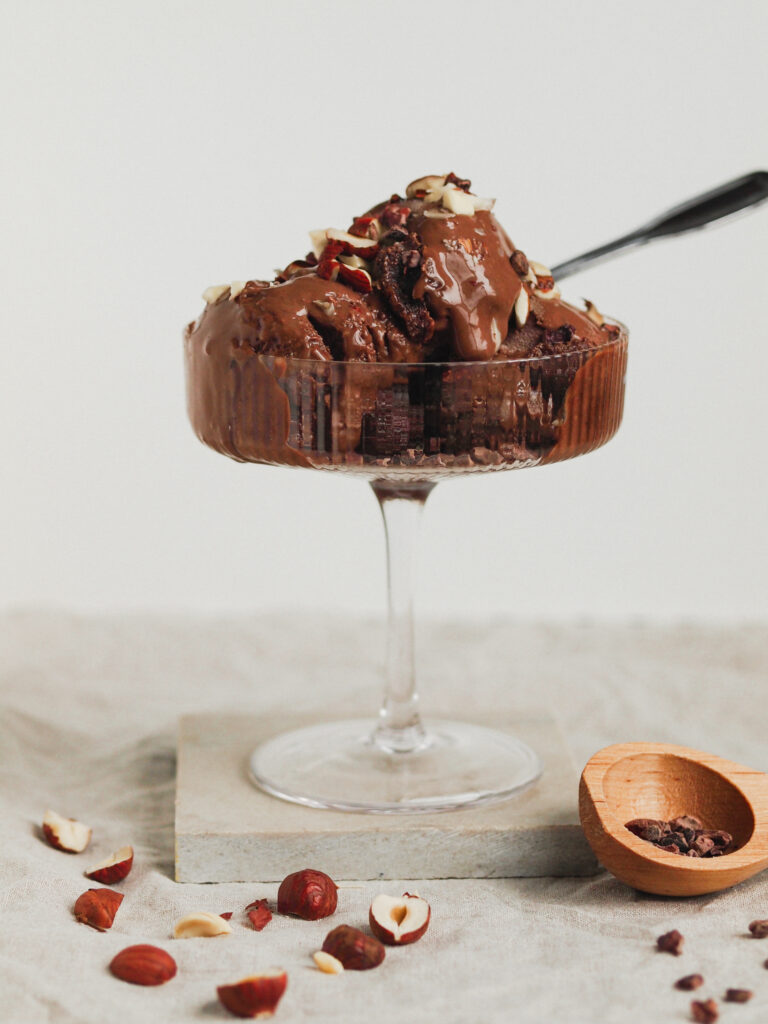 vegan triple chocolate hazelnut fudge brownie ice cream