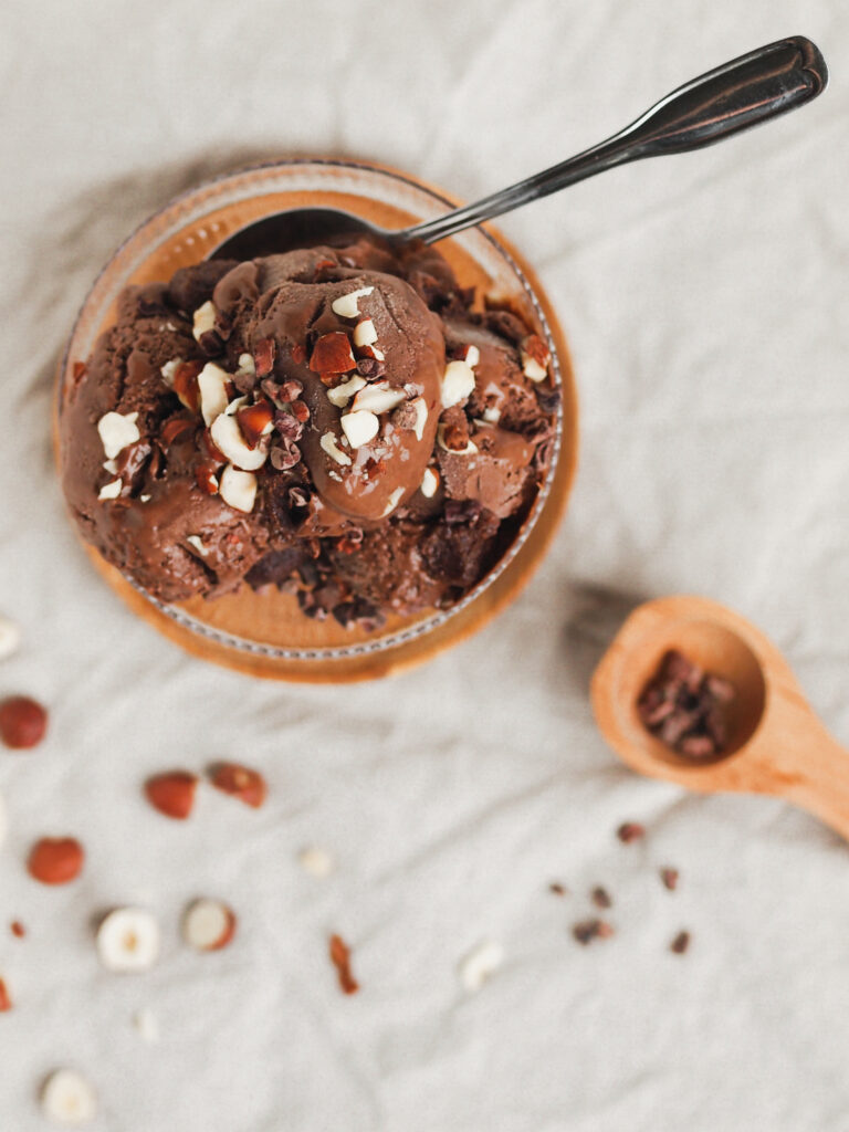 vegan triple chocolate hazelnut fudge brownie ice cream