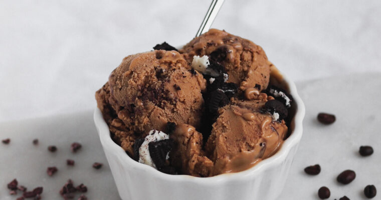 Healthier Coffee Ice Cream With Chocolate Hazelnut Ripple + Oreos (Vegan)
