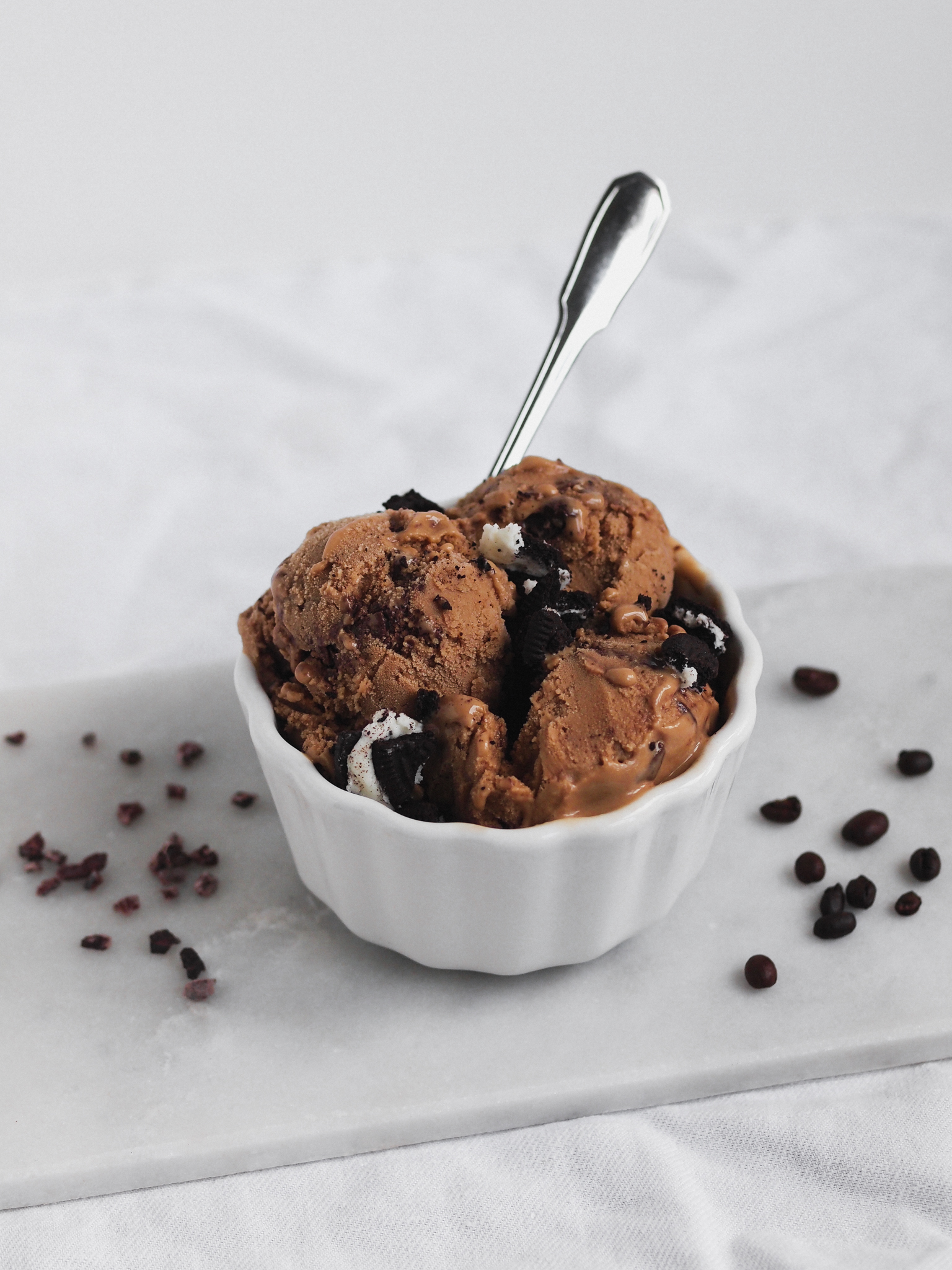 Healthier Coffee Ice Cream With Chocolate Hazelnut Ripple + Oreos (Vegan)