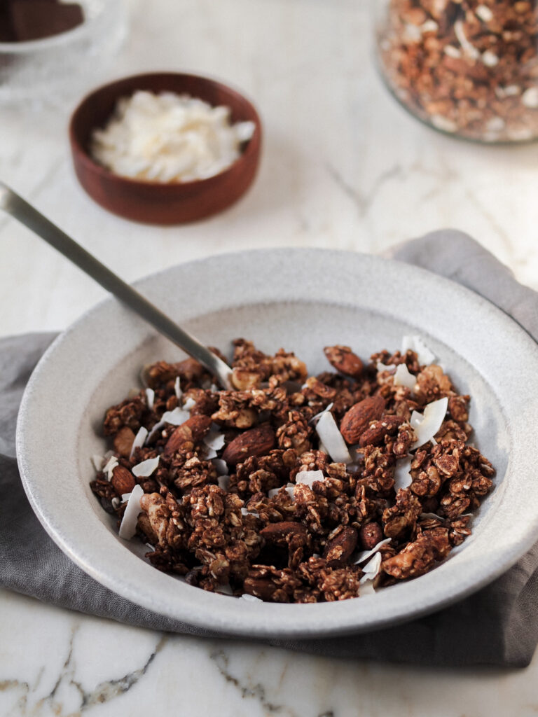 healthy chocolate tahini vegan granola