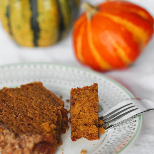 vegan pumpkin loaf with streusel topping