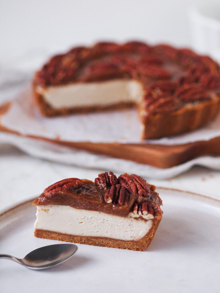 Healthier Vegan Pecan Caramel Cheesecake - No Bake