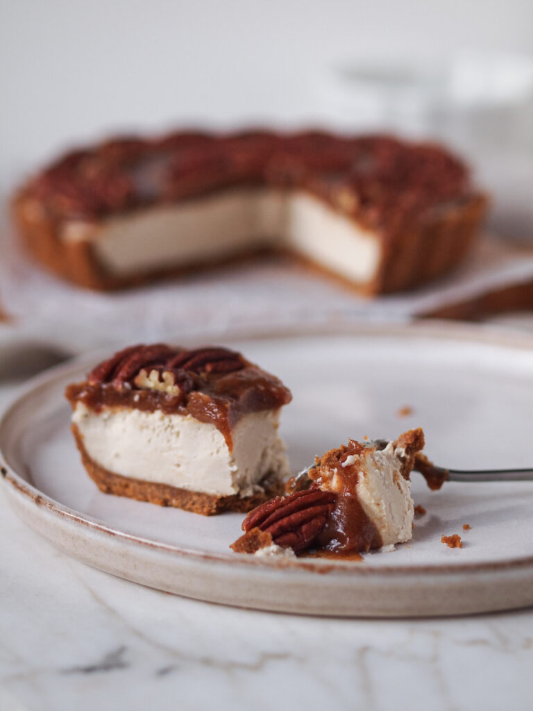 Healthier Vegan Pecan Caramel Cheesecake - No Bake