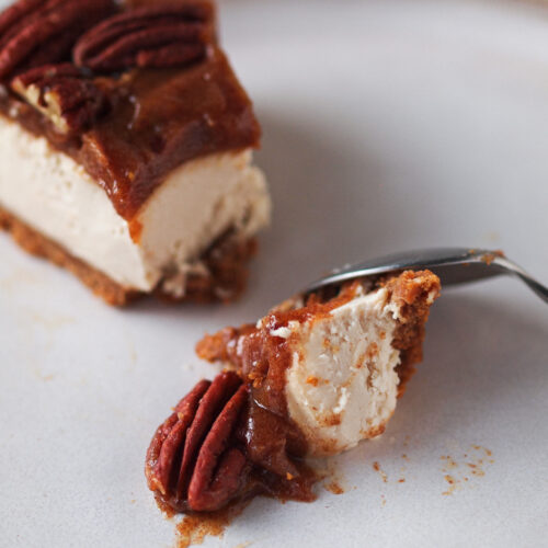 Healthier Vegan Pecan Caramel Cheesecake - No Bake