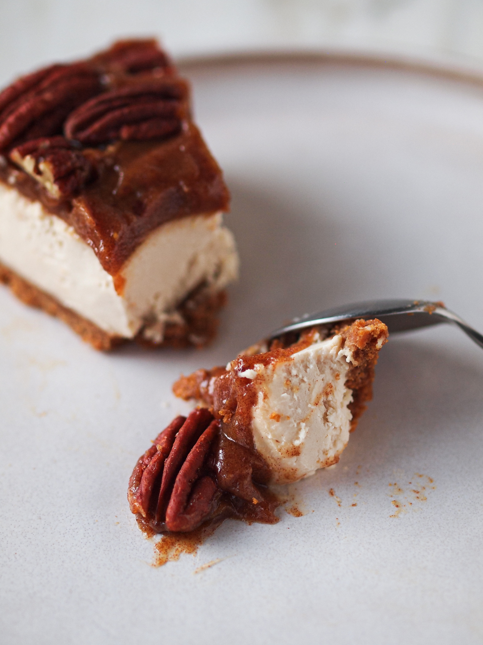 Healthier Vegan Pecan Caramel Cheesecake - No Bake