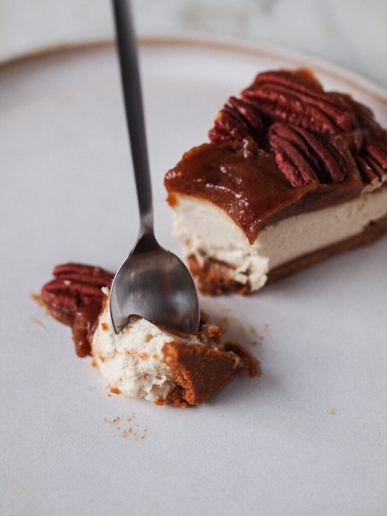 Healthier Vegan Pecan Caramel Cheesecake - No Bake