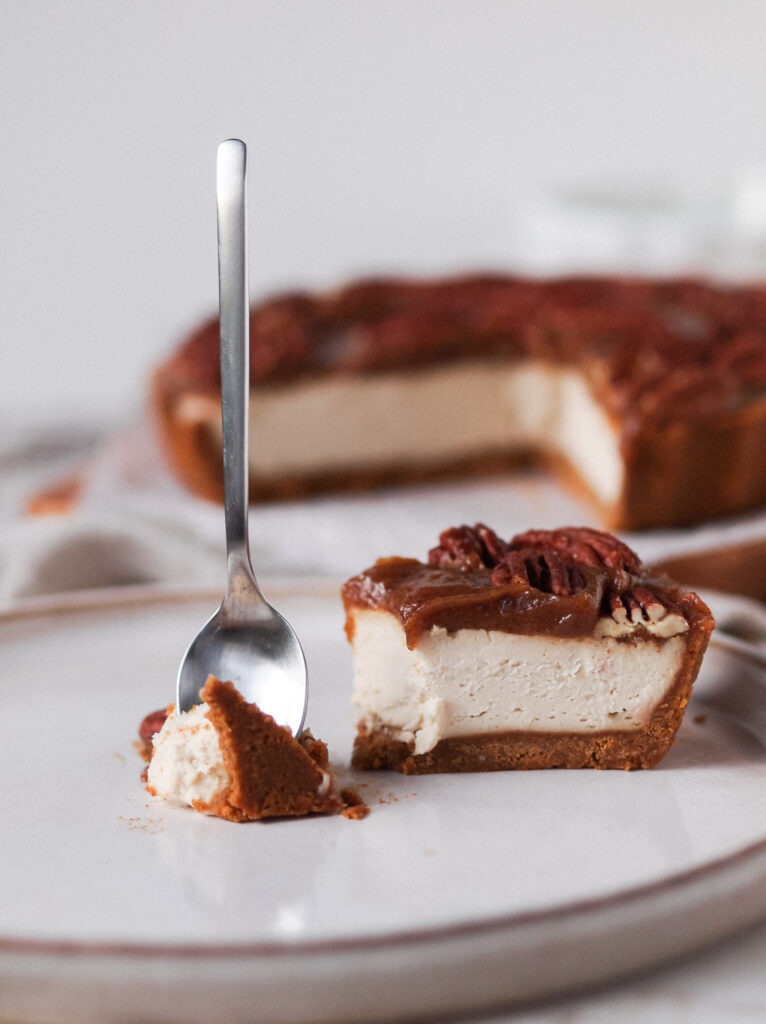 Healthier Vegan Pecan Caramel Cheesecake - No Bake