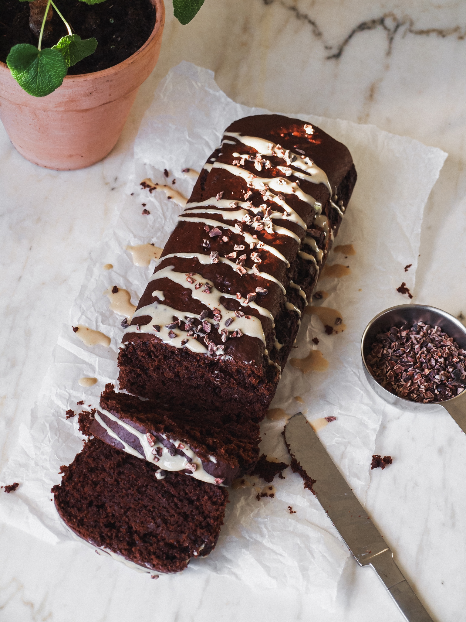 Healthy Chocolate Tahini Vegan Banana Bread