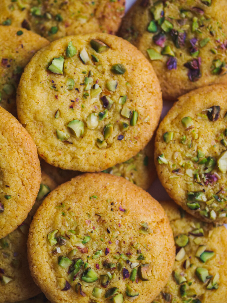 vegan saffron cookies with pistachios and orange zest