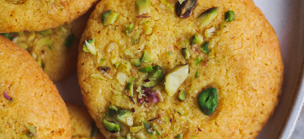 vegan saffron cookies with pistachios and orange zest