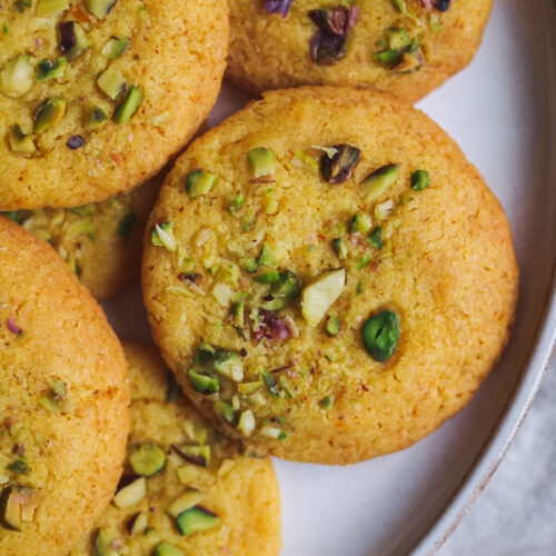 vegan saffron cookies with pistachios and orange zest