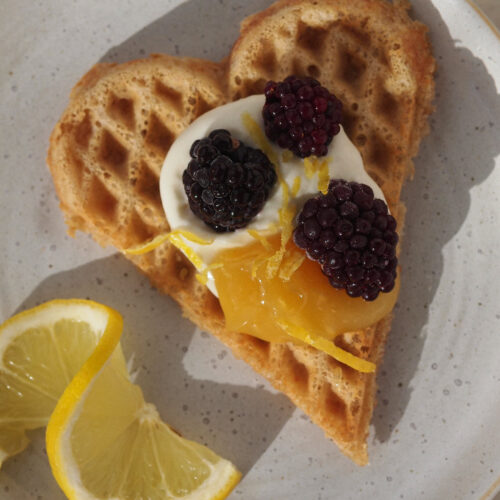 Healthier Vegan Blackberry Lemon Cheesecake Waffles