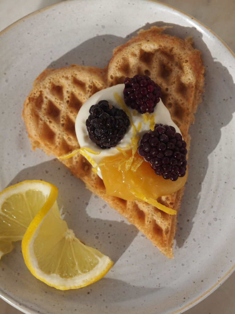 Healthier Vegan Blackberry Lemon Cheesecake Waffles