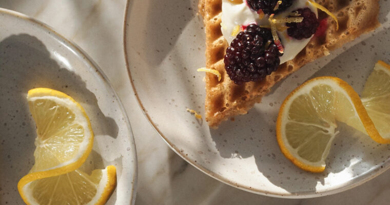 Healthier Vegan Blackberry Lemon Cheesecake Waffles