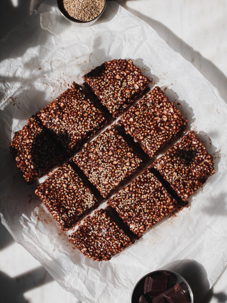 Healthy Chocolate Tahini Date Puff Squares 