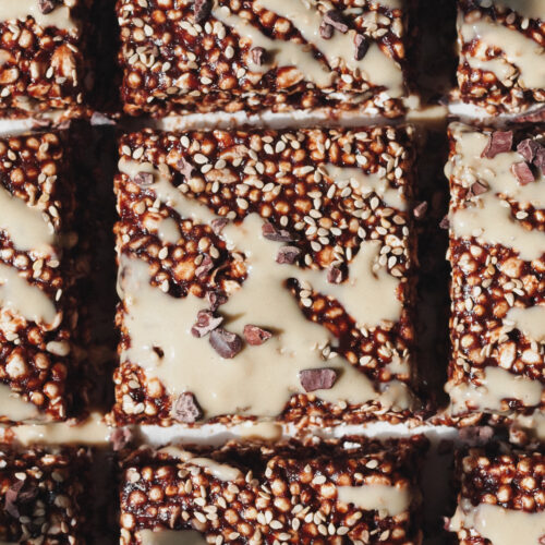 Healthy Chocolate Tahini Date Puff Squares (Vegan/Gluten Free/Refined Sugar Free)