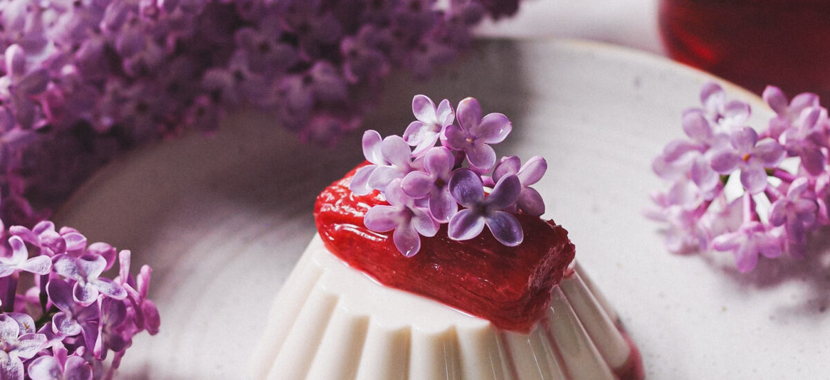 Lilac and Rhubarb Vegan Panna Cotta