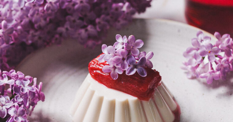 Lilac and Rhubarb Vegan Panna Cotta