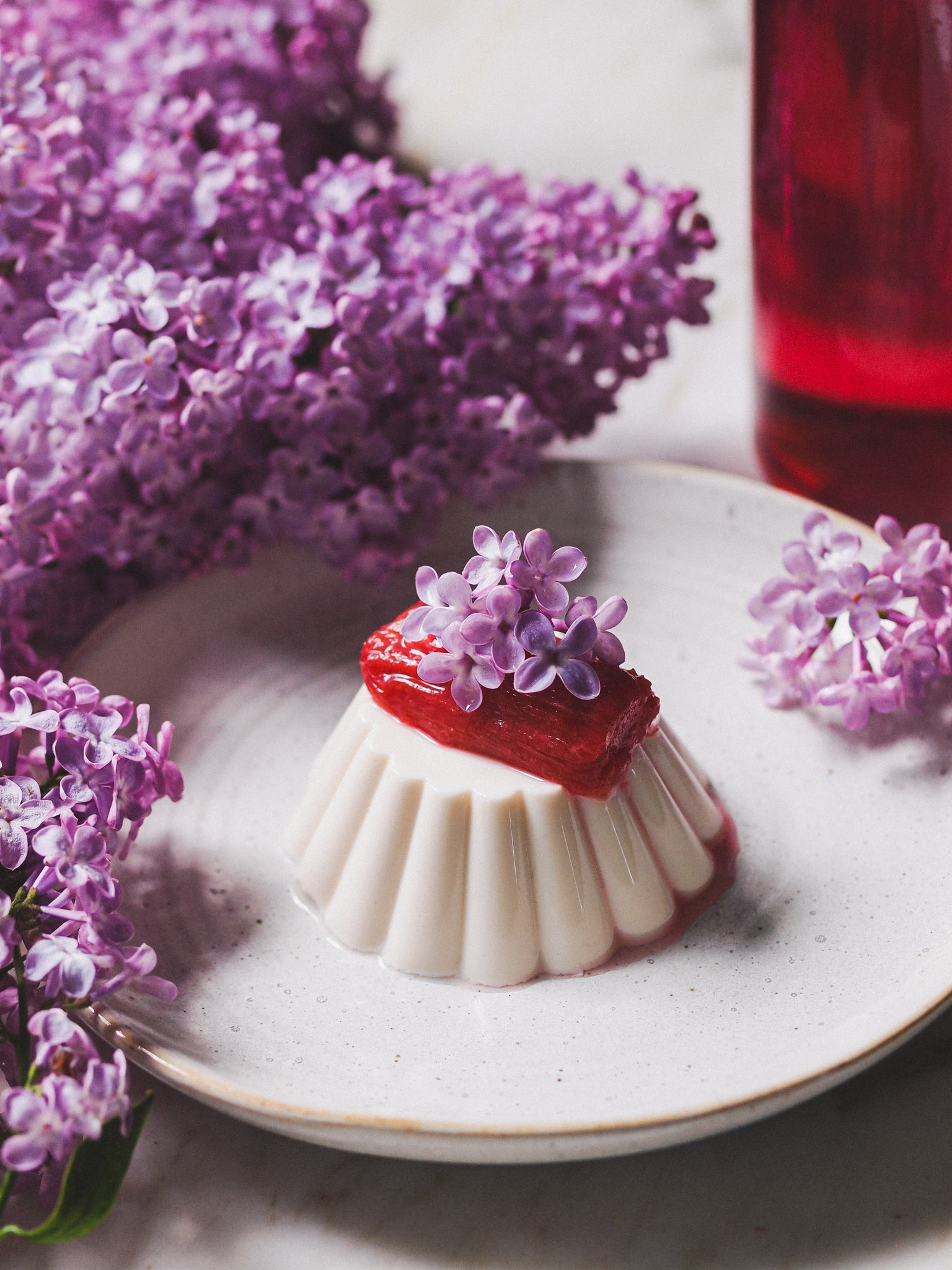 Lilac and Rhubarb Vegan Panna Cotta