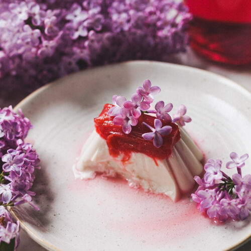 Lilac and Rhubarb Vegan Panna Cotta