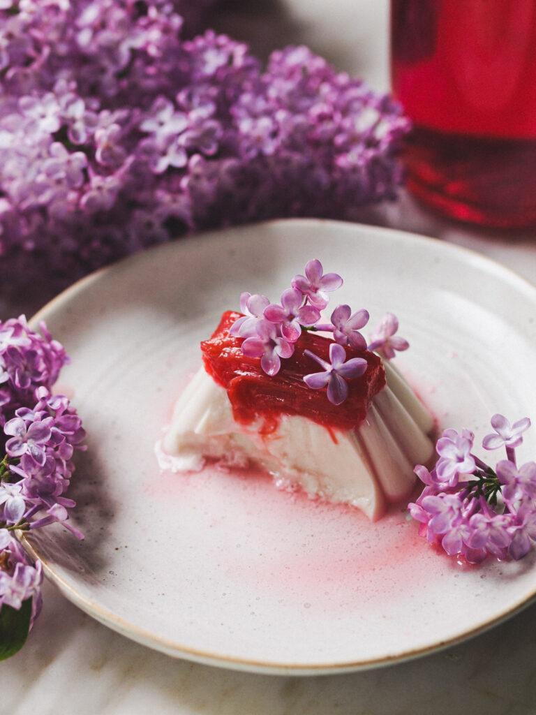 Lilac and Rhubarb Vegan Panna Cotta