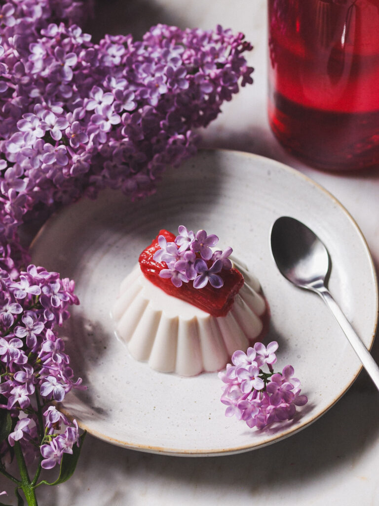 Lilac and Rhubarb Vegan Panna Cotta