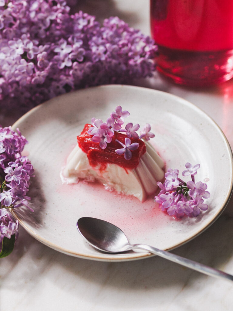 Lilac and Rhubarb Vegan Panna Cotta