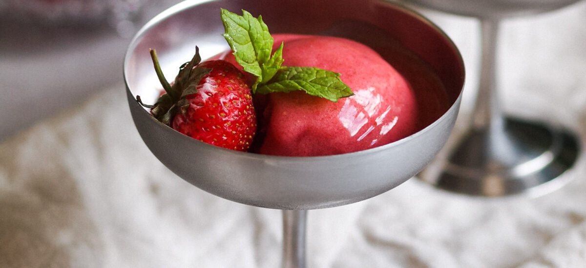 Refreshing Strawberry Sorbet with Mint and Lime