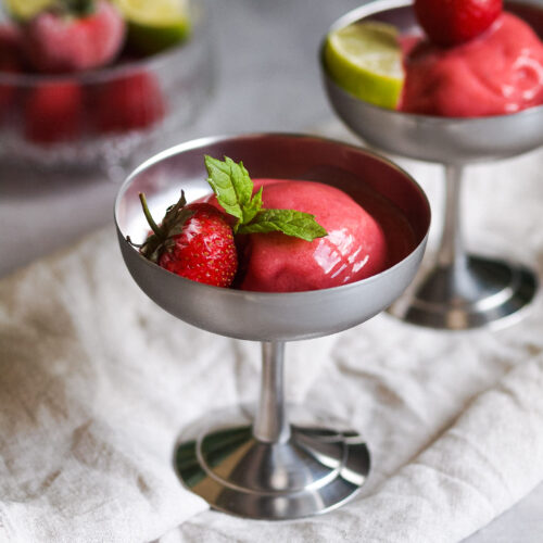 Refreshing Strawberry Sorbet with Mint and Lime