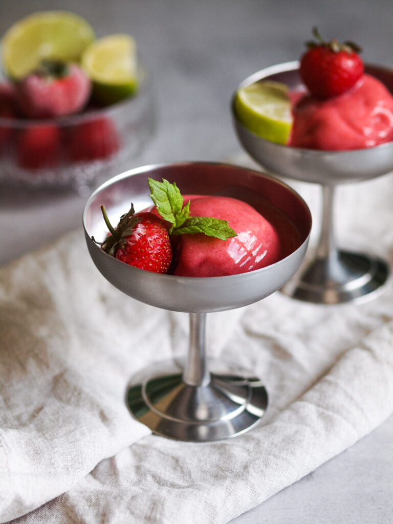 Refreshing Strawberry Sorbet with Mint and Lime