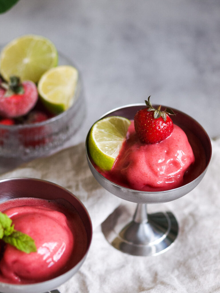 Refreshing Strawberry Sorbet with Mint and Lime