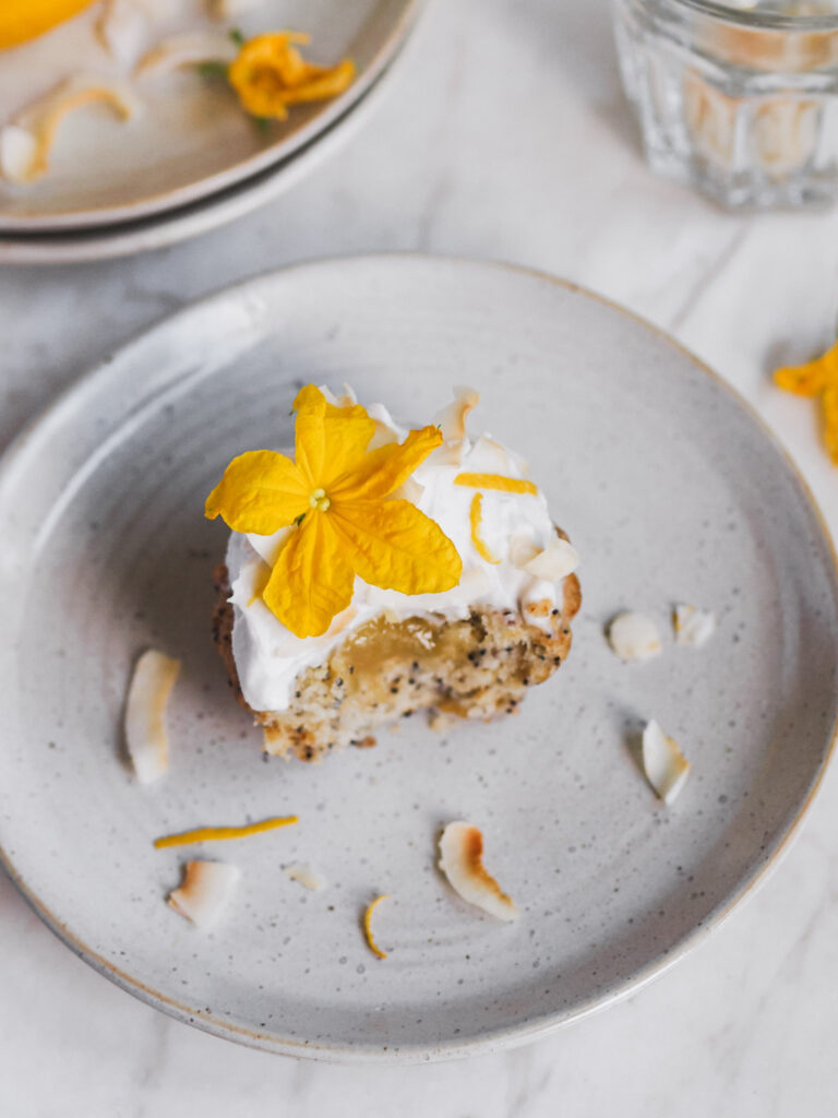 Lemon Poppy Seed Vegan Cupcakes with Coconut Frosting