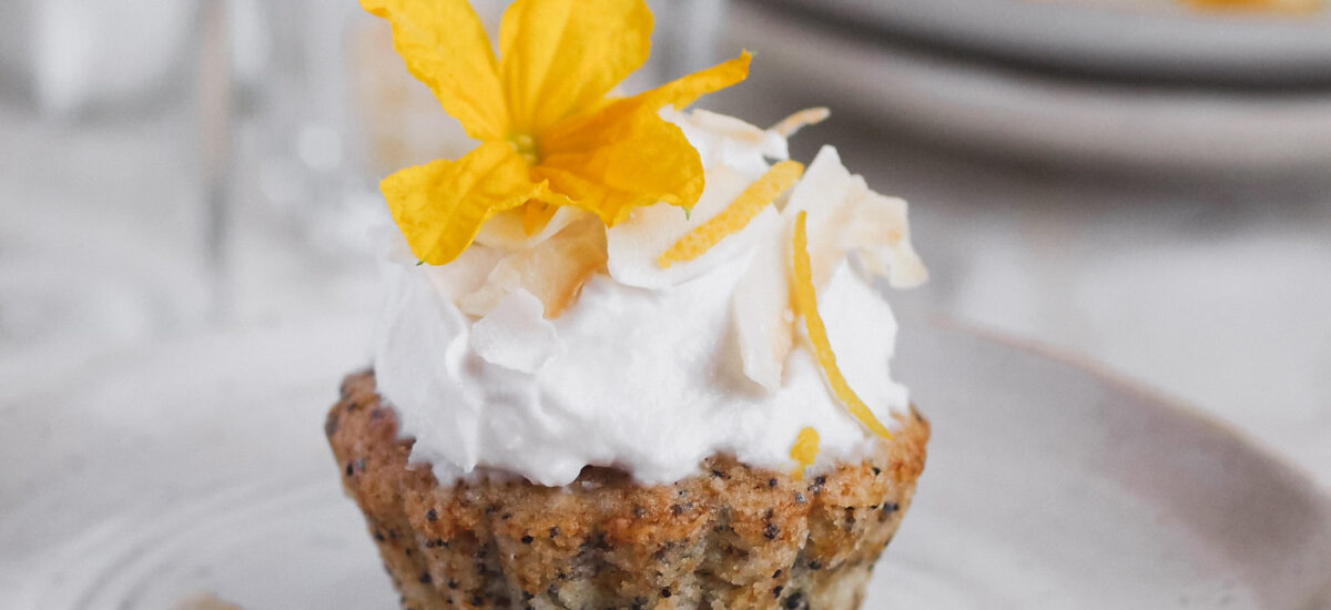 Lemon Poppy Seed Vegan Cupcakes with Coconut Frosting