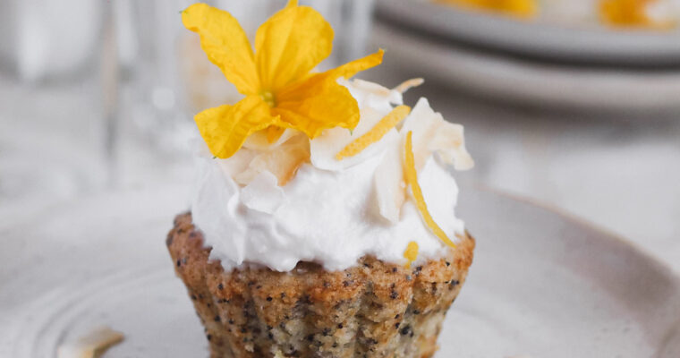 Lemon Poppy Seed Vegan Cupcakes with Coconut Frosting